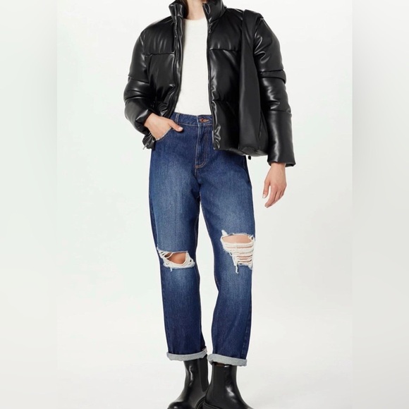 The Drop Jackets & Blazers - Plus Size Puffer Jacket Black Vegan Leather Fully Lined Pockets Womens 4X NEW